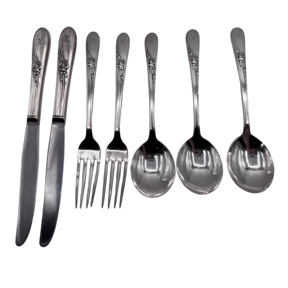 WM Rogers Mfg Co Original Rogers Other - Vintage Rogers‎ Silverplate Flatware Mixed Lot Monogram H Floral Pattern 8 Pc
